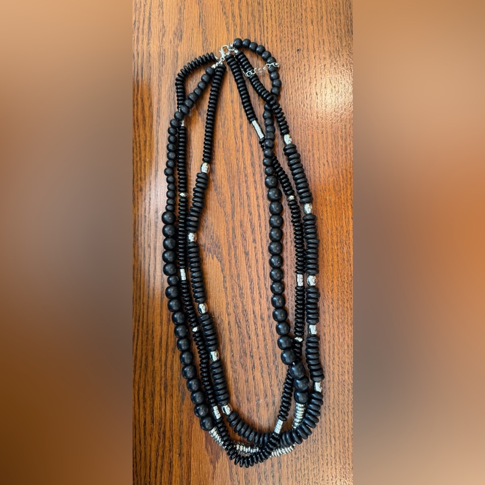 Multi strand Black Wooden Bead Necklace